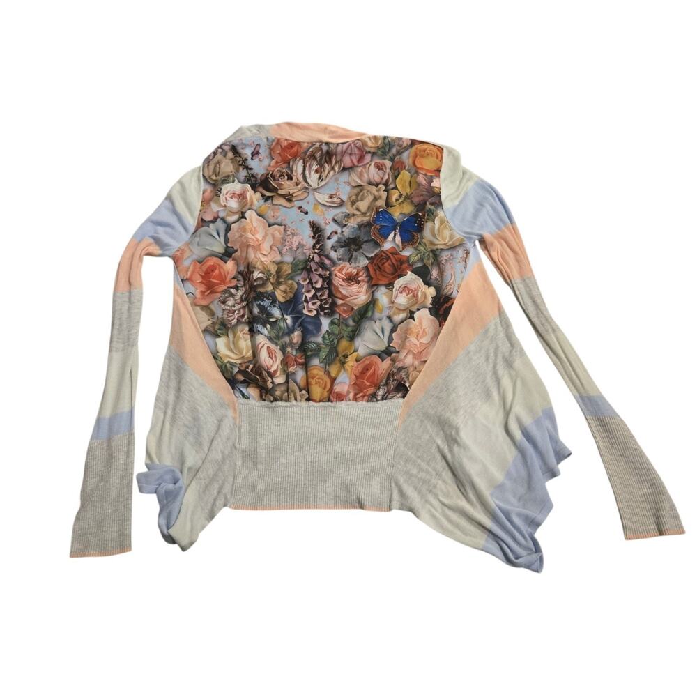 Ted Baker London Vibrant Botanical Floral Print Striped Open Cardigan Size 2